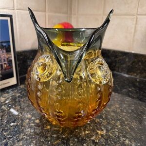 Pier 1 Amber and Black Glass Owl Candle Holder
